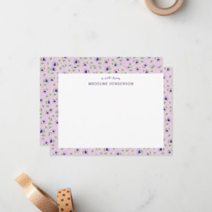 Whimsical Purple Sunflowers Light Pink Monogram Card