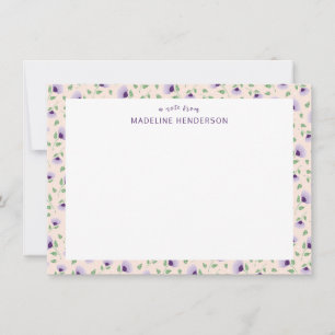 Whimsical Purple Sunflowers Light Pink Monogram Card