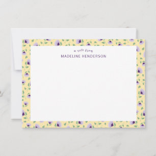 Whimsical Purple Sunflowers Light Yellow Monogram Card