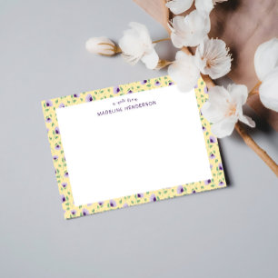 Whimsical Purple Sunflowers Light Yellow Monogram Card