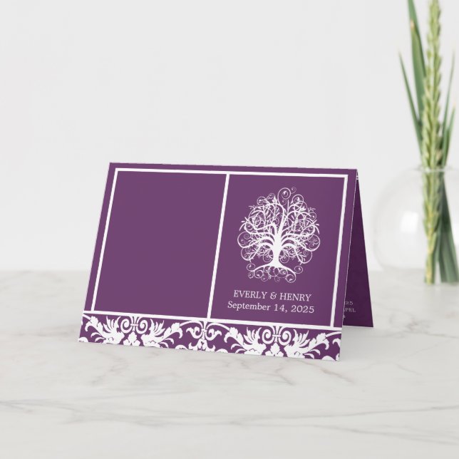 Whimsical Purple Swirl Tree 2 Photo Wedding  Invitation (Front)