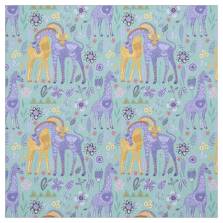 Whimsical Purple Teal Yellow Giraffes Monogram Fabric