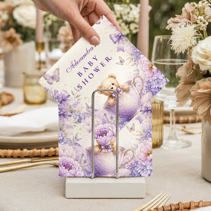 Whimsical Purple Teddy Bear Baby Shower Napkin