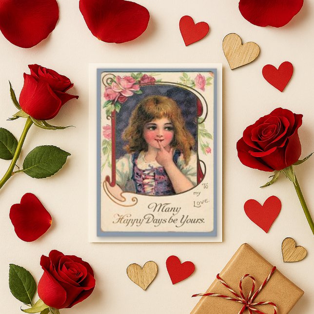 Whimsical Purple Vintage Child Rose Love Holiday Card (Creator Uploaded)