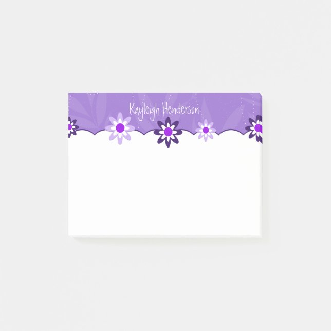 Whimsical Purple White Flowers Personalised Post-it Notes (Front)