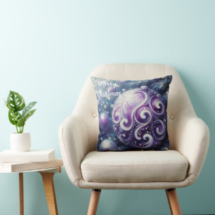 Whimsical Purple White Ornament Swirls Seasonal Cushion