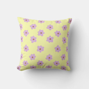 Whimsical Purple & Yellow Floral Retro, Cheerful, Cushion