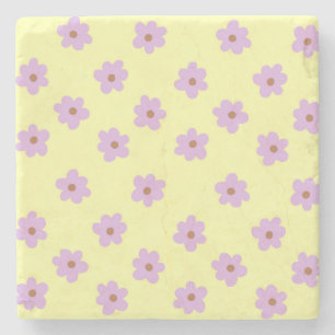 Whimsical Purple & Yellow Floral Retro Cheerful Stone Coaster