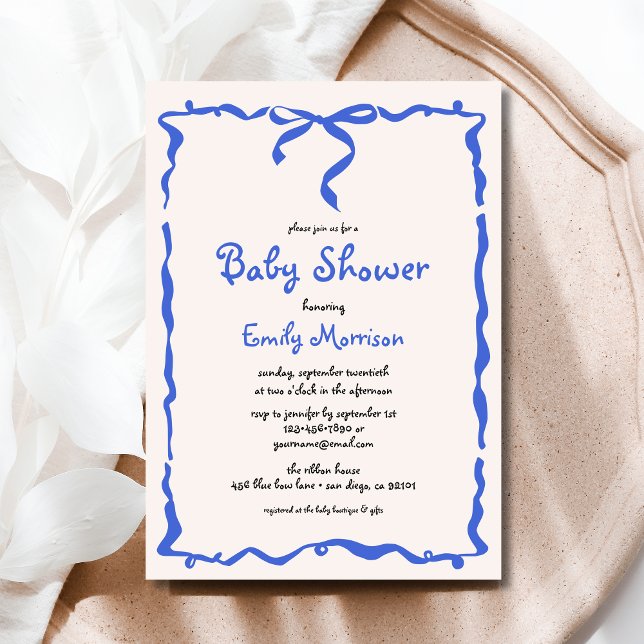 Whimsical Quirky Blue Bow Boy Baby Shower Invitation (Creator Uploaded)