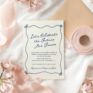Whimsical Quirky Blue Hand Drawn Bridal Shower Invitation