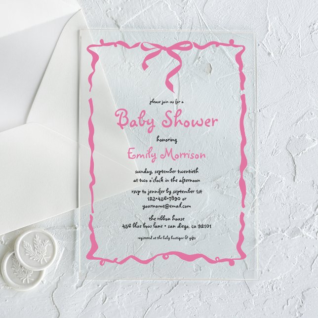 Whimsical Quirky Blush Pink Bow Baby Shower Acrylic Invitations (Creator Uploaded)