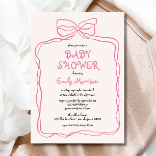 Whimsical Quirky Blush Pink Bow Baby Shower Invitation