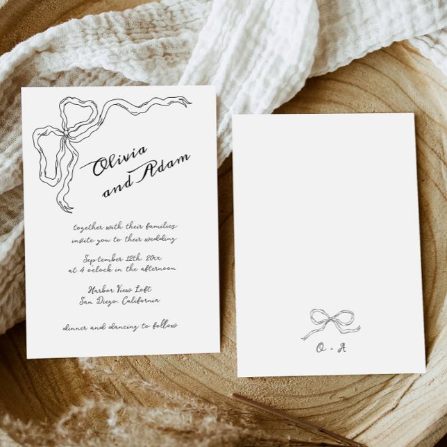Whimsical Quirky Bow Handwritting Elegant Wedding Invitation (Creator Uploaded)