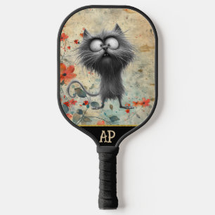 *~* Whimsical Quirky Cat AP68 Floral 6 PHOTO Pickleball Paddle