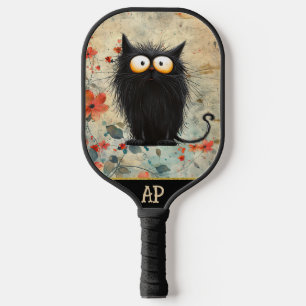 *~* Whimsical Quirky Cat AP68 Floral PHOTO 10 Pickleball Paddle