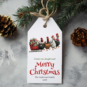 Whimsical Quirky Chickens Xmas Gift Tag