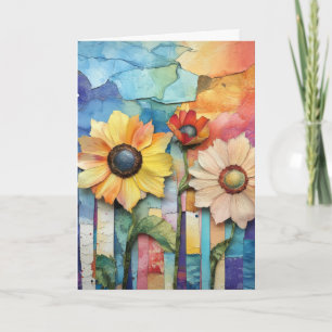 Whimsical Quirky Daisy Type Flowers Hello Folded Card