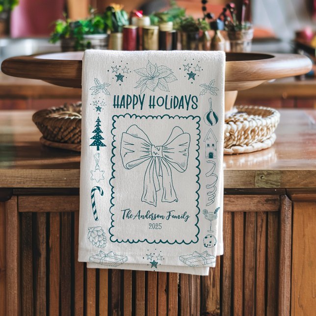 Whimsical Quirky Doodle Holiday Tea Towel (Creator Uploaded)