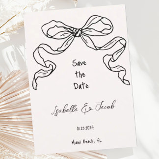 Whimsical Quirky Hand Drawn Bow Save the Date Invitation