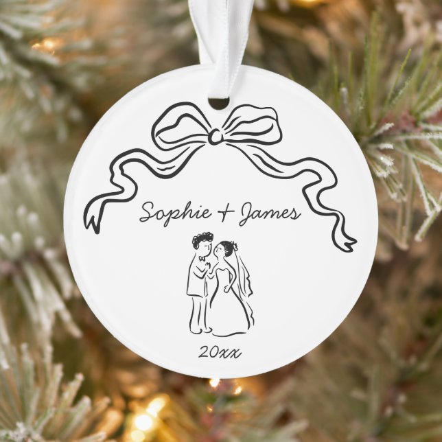 Whimsical Quirky Hand Drawn Bow Wedding Christmas  Ornament (Tree)