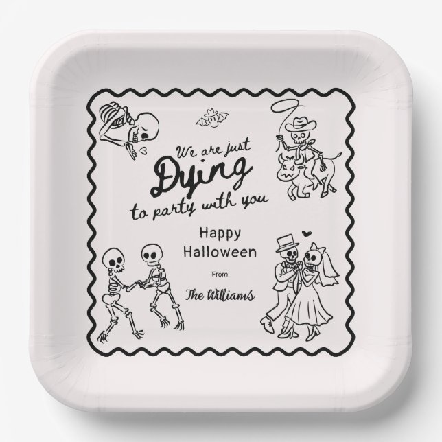 Whimsical Quirky Hand Drawn Doodles Halloween Paper Plate (Front)