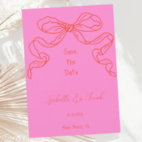 Whimsical Quirky Hand Drawn Pink Bow Save the Date