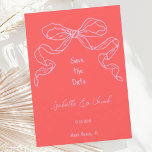 Whimsical Quirky Hand Drawn Red Bow Save the Date Invitation<br><div class="desc">A trendy whimsical hand drawn scribble style wedding save the date invitation card following the latest trend in wedding stationary. Featuring a hand drawn bow and a red and pink colour scheme and a handwritten font style.  The perfect quirky invitation for a fun casual wedding.</div>
