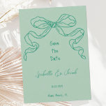 Whimsical Quirky Hand Drawn Sage Bow Save the Date Invitation<br><div class="desc">A trendy whimsical hand drawn scribble style wedding save the date invitation card following the latest trend in wedding stationary. Featuring a hand drawn bow and a sage green and forest green colour scheme and a handwritten font style.  The perfect quirky invitation for a fun casual wedding.</div>