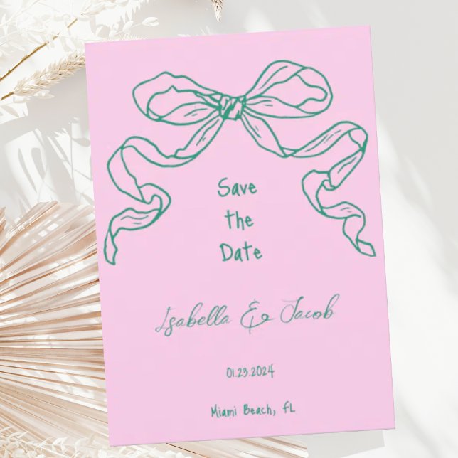 Whimsical Quirky Hand Drawn Sage Bow Save the Date Invitation (Creator Uploaded)