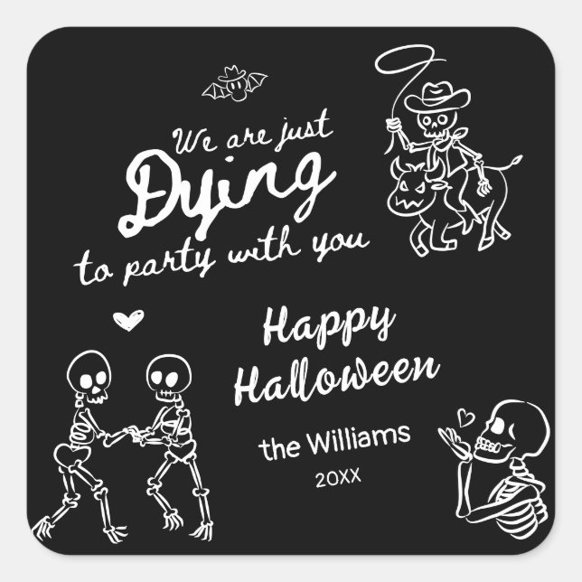 Whimsical Quirky Hand Drawn Scribbles Halloween Square Sticker (Front)
