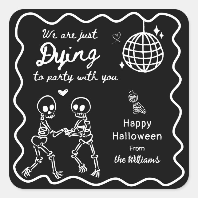 Whimsical Quirky Hand Drawn Skeleton Halloween Square Sticker (Front)