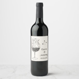 Whimsical Quirky Hand Drawn Wedding Wine Label
