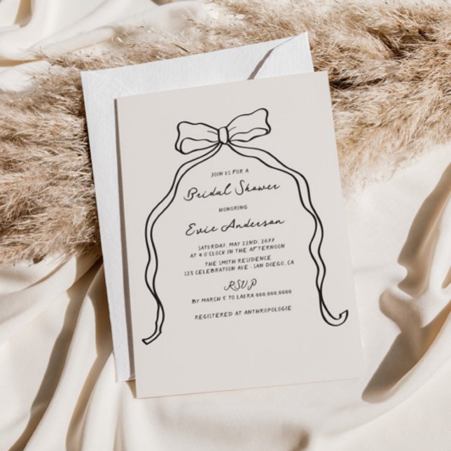 Whimsical Quirky Handwritten Bow Bridal Shower Invitation (Creator Uploaded)