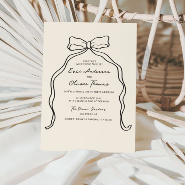Whimsical Quirky Handwritten Bow Wedding Invitation (Creator Uploaded)