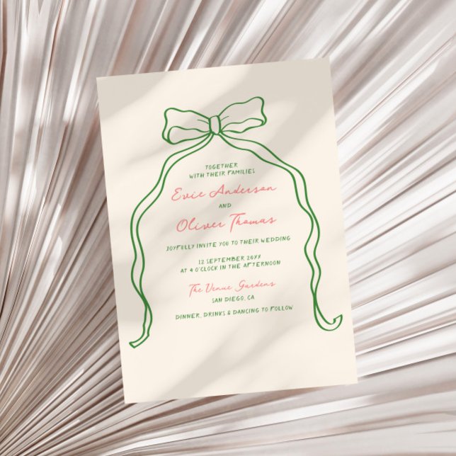 Whimsical Quirky Handwritten Bow Wedding Invitation (Creator Uploaded)
