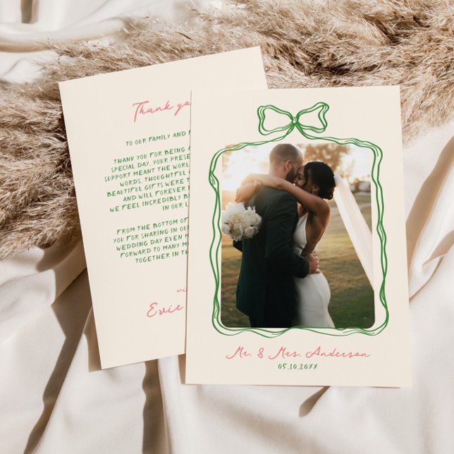 Whimsical Quirky Handwritten Bow Wedding Thank You Card (Creator Uploaded)