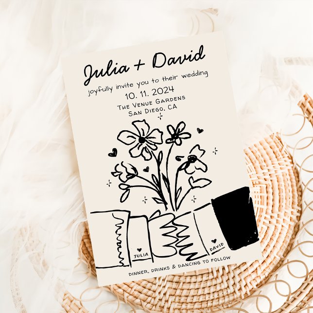 Whimsical Quirky Handwritten Floral Wedding Invitation (Creator Uploaded)