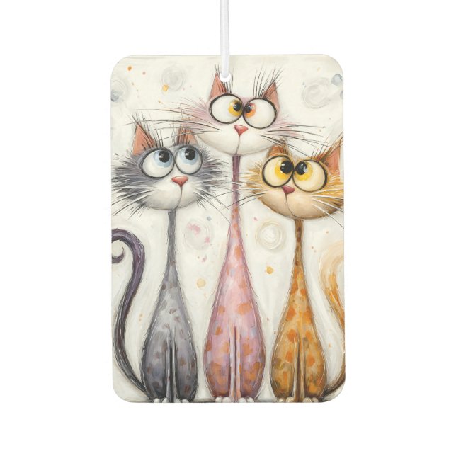 Whimsical Quirky Long Neck Cats Car Air Freshener (Front)