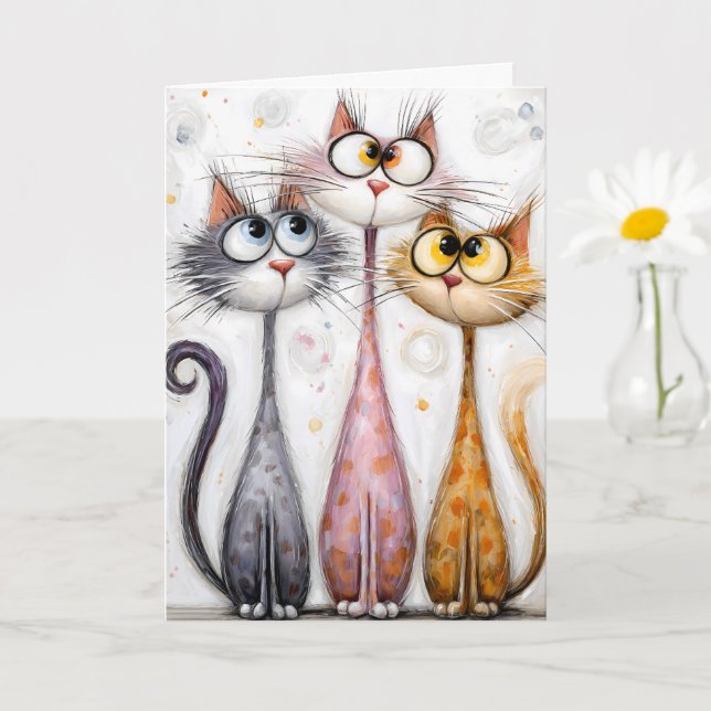 Whimsical Quirky Long Neck Cats Digital Download Card (Small Plant)