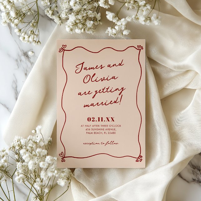 Whimsical Quirky Red Hand Drawn Wedding Invitation (Creator Uploaded)