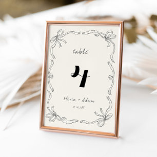 Whimsical Quirky Retro Hand Drawn Bow Wedding Table Number