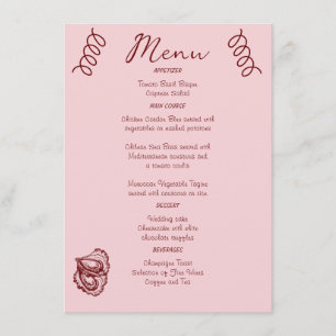 Whimsical Quirky Squiggles Pink Wedding Menu