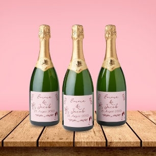 Whimsical Quirky Squiggles Pink Wedding Sparkling Wine Label