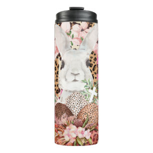 Whimsical Rabbit Amid Floral Mushrooms and Eggs Thermal Tumbler