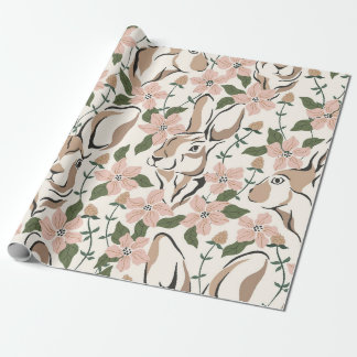 Whimsical Rabbit and Pink Floral Garden Wrapping Paper