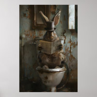 Whimsical Rabbit Bathroom Print, Gothic Victorian