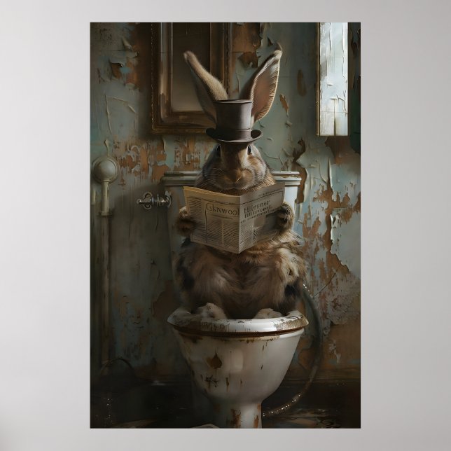 Whimsical Rabbit Bathroom Print, Gothic Victorian Poster (Front)