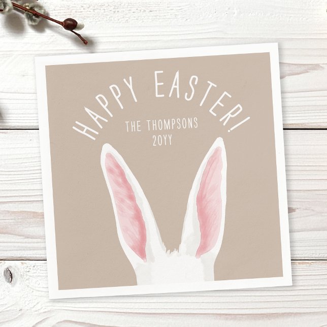 Whimsical Rabbit Ears On Beige Happy Easter Napkin (Creator Uploaded)