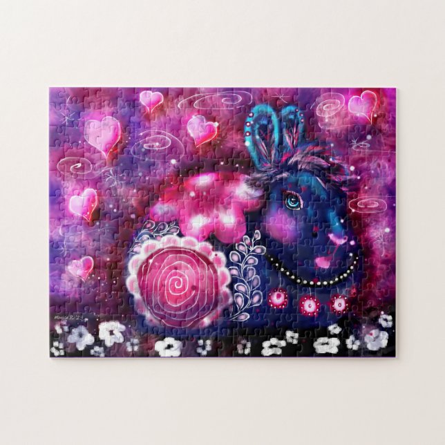 Whimsical Rabbit 'Glamour Bunny' Pink Purple Jigsaw Puzzle (Horizontal)