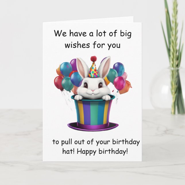 Whimsical Rabbit Magic Hat Birthday Graphic Card (Front)